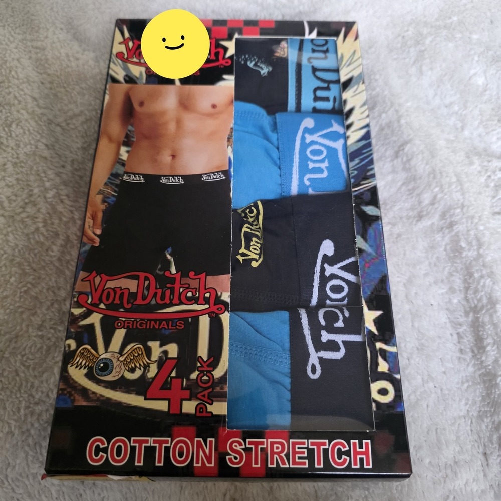 Von Dutch Underwear Men Multicolor Cotton Stretch Boxer Brief 4 Pack Retro Large